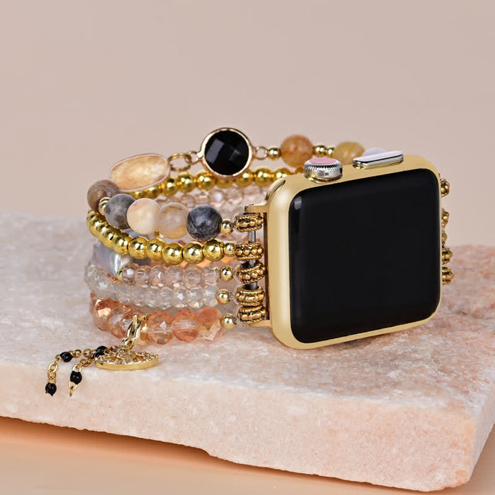 Correa para Apple Watch con cuentas de piedra natural de citrino y obsidiana de Olivenorma