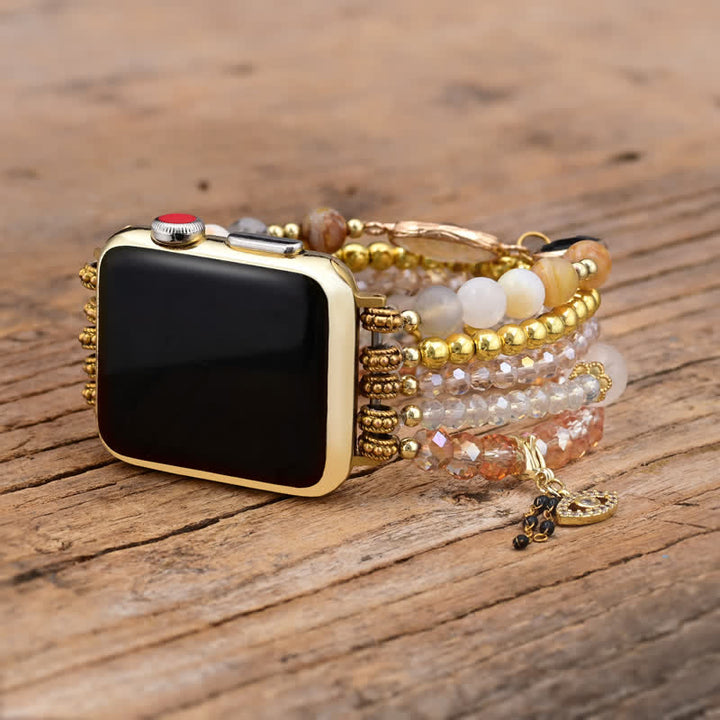 Correa para Apple Watch con cuentas de piedra natural de citrino y obsidiana de Olivenorma