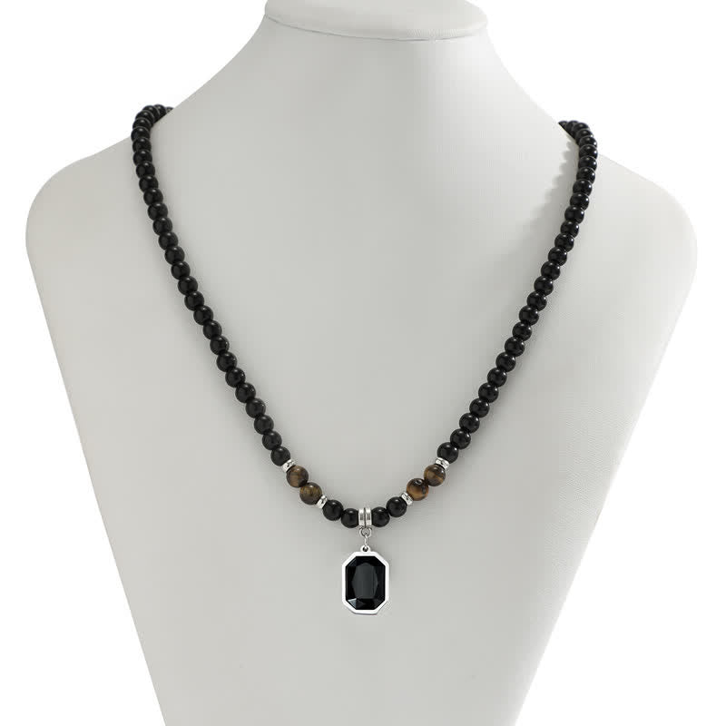 Collar para hombre con cuentas de piedra natural de ónix negro de Olivenorma