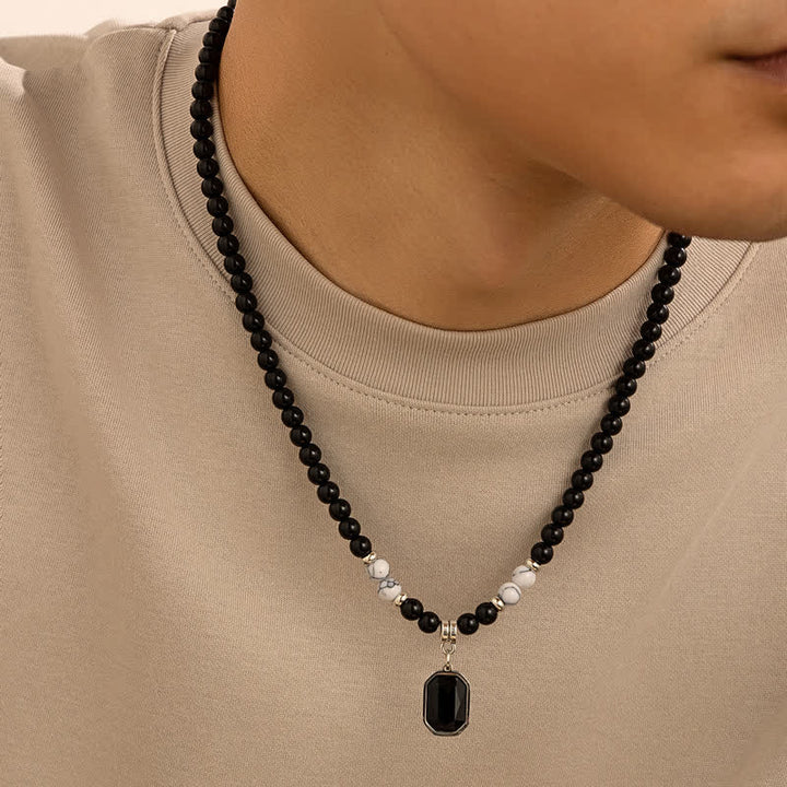 Collar para hombre con cuentas de piedra natural de ónix negro de Olivenorma