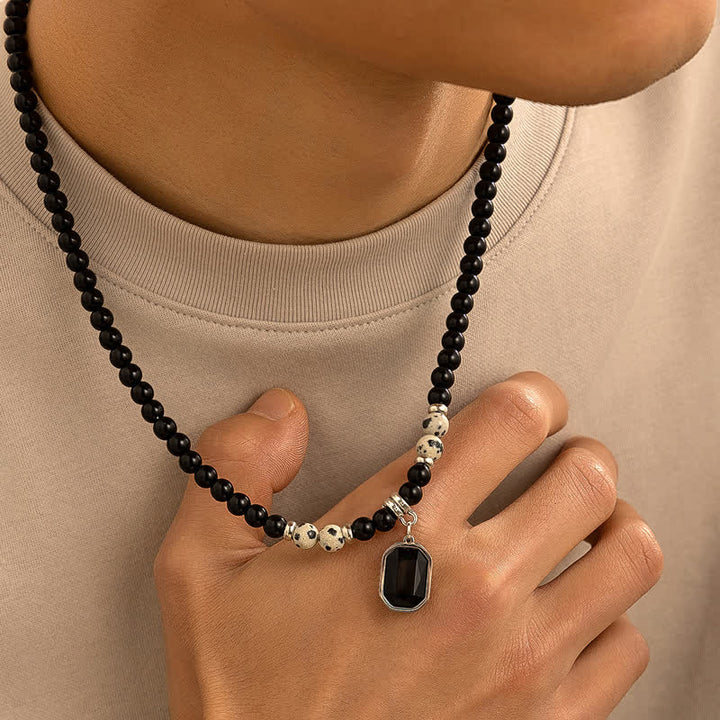 Collar para hombre con cuentas de piedra natural de ónix negro de Olivenorma