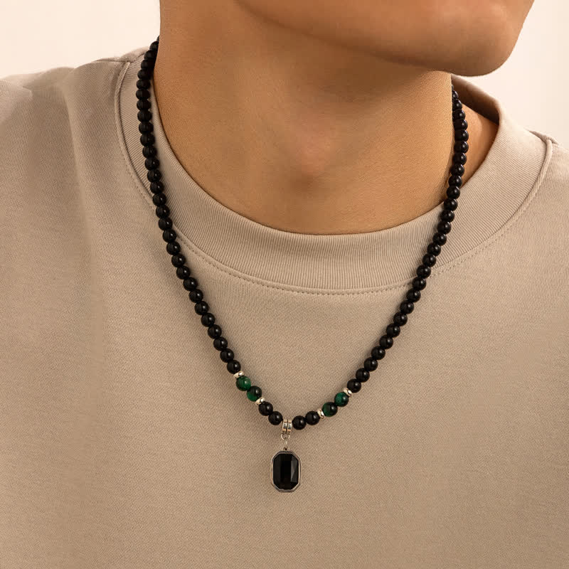 Collar para hombre con cuentas de piedra natural de ónix negro de Olivenorma
