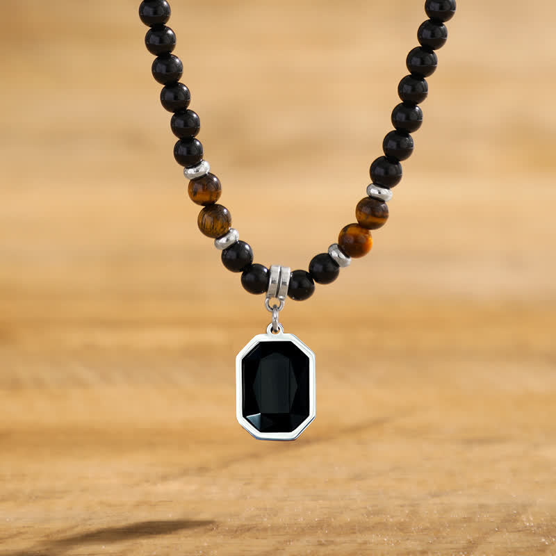 Collar para hombre con cuentas de piedra natural de ónix negro de Olivenorma