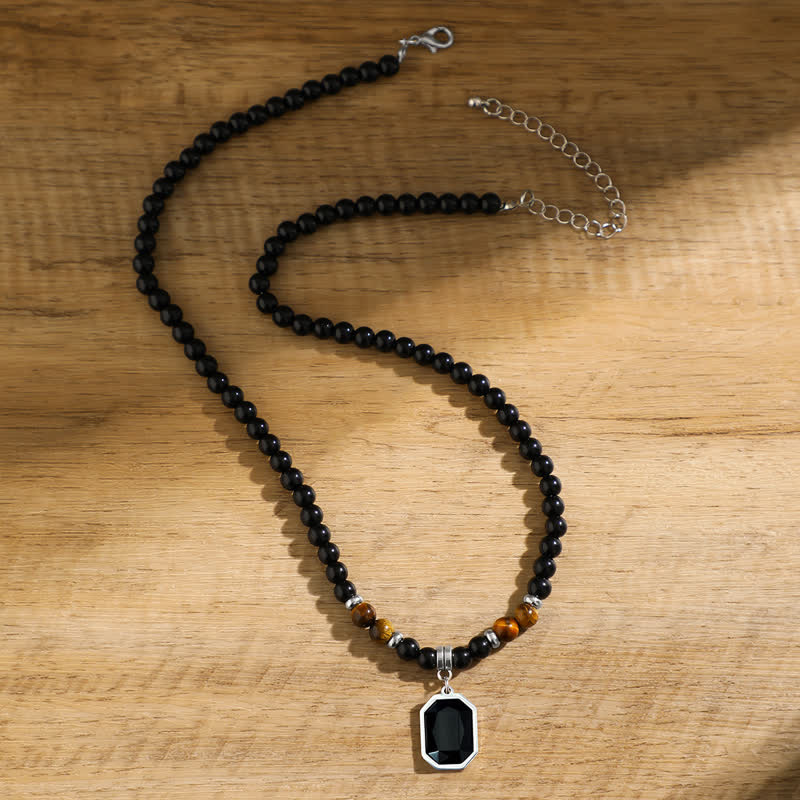 Collar para hombre con cuentas de piedra natural de ónix negro de Olivenorma