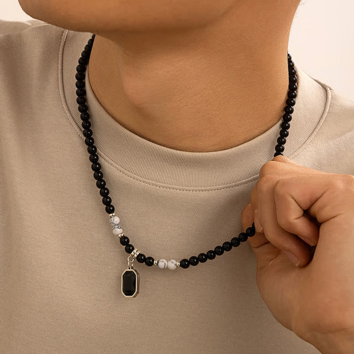 Collar para hombre con cuentas de piedra natural de ónix negro de Olivenorma