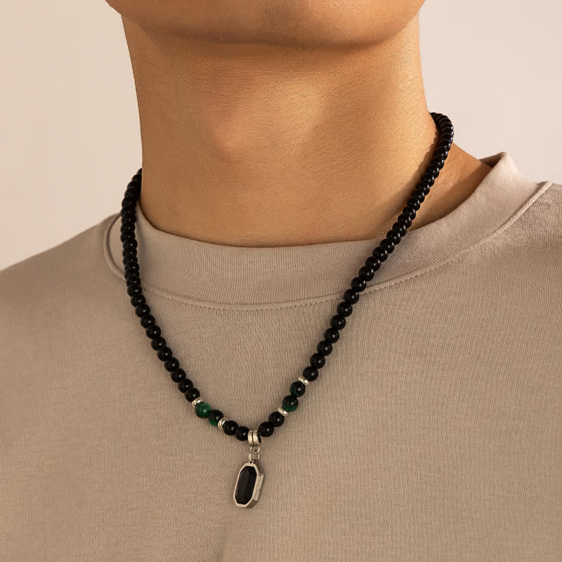 Collar para hombre con cuentas de piedra natural de ónix negro de Olivenorma