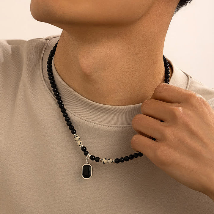 Collar para hombre con cuentas de piedra natural de ónix negro de Olivenorma