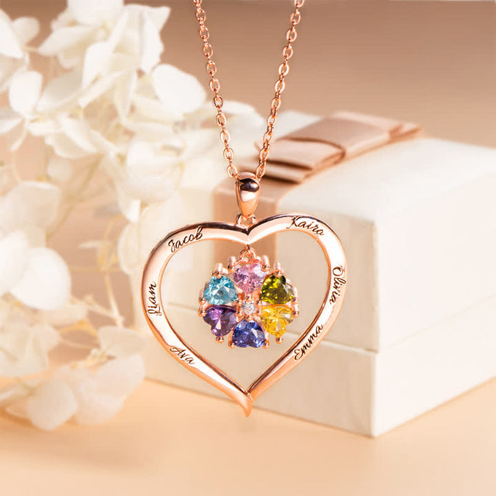 Collar personalizado con piedra natal en forma de corazón de Olivenorma con 1 a 6 nombres grabados