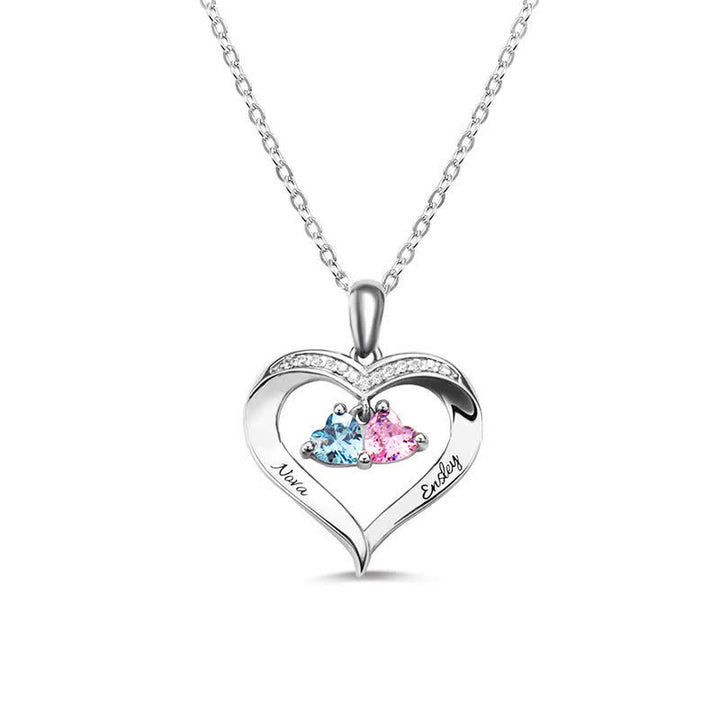Collar personalizado con piedra natal en forma de corazón de Olivenorma con 1 a 6 nombres grabados