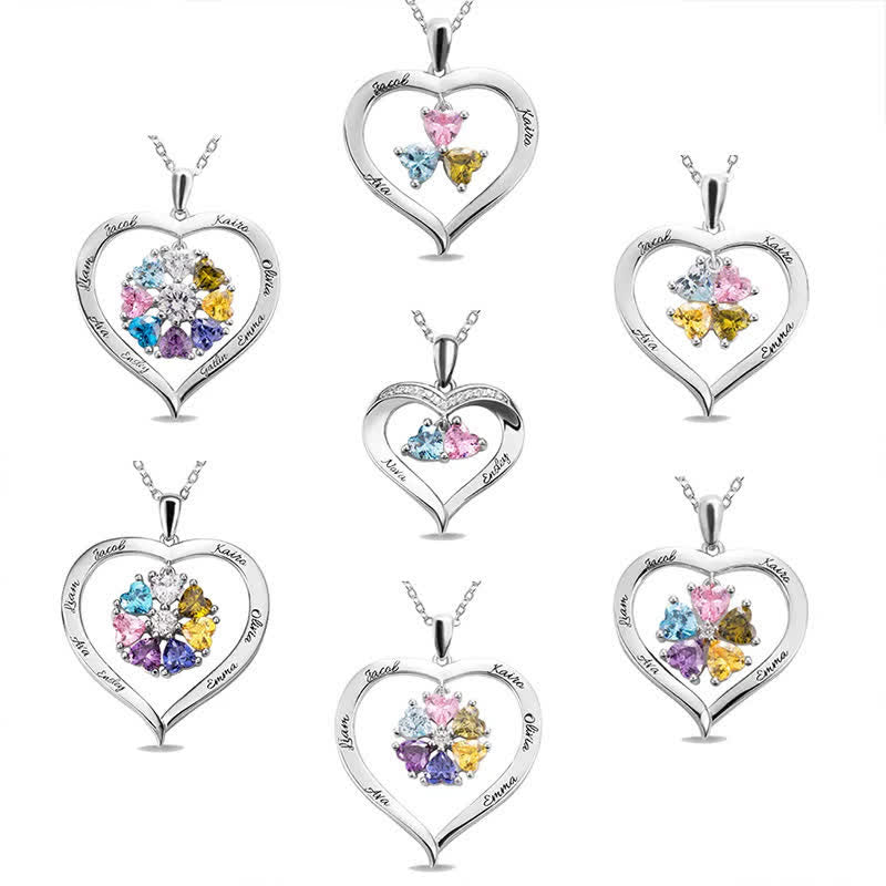 Collar personalizado con piedra natal en forma de corazón de Olivenorma con 1 a 6 nombres grabados