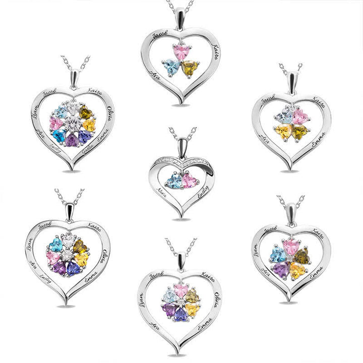 Collar personalizado con piedra natal en forma de corazón de Olivenorma con 1 a 6 nombres grabados
