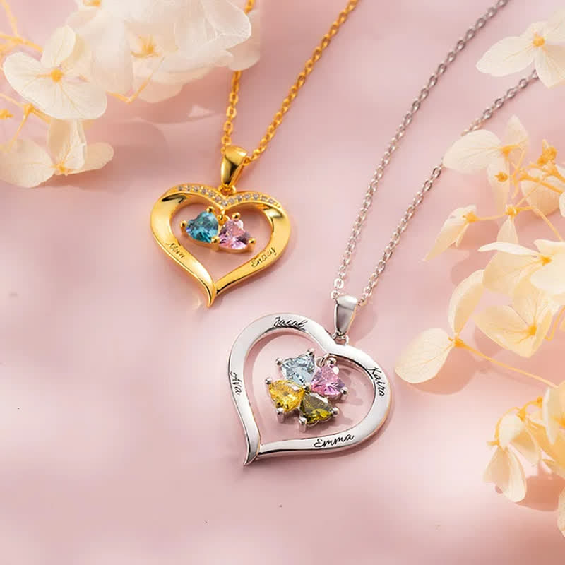Collar personalizado con piedra natal en forma de corazón de Olivenorma con 1 a 6 nombres grabados