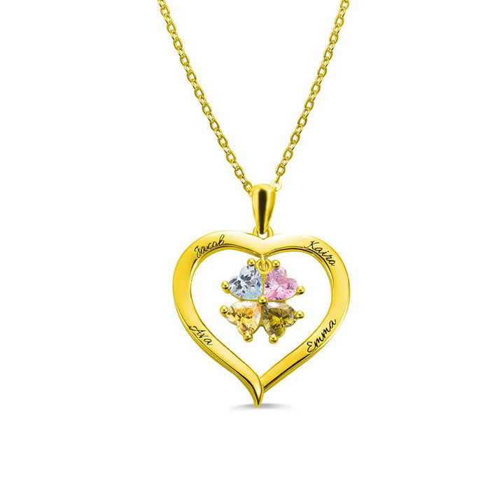 Collar personalizado con piedra natal en forma de corazón de Olivenorma con 1 a 6 nombres grabados