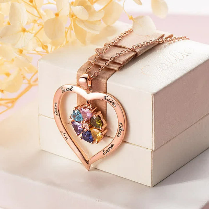 Collar personalizado con piedra natal en forma de corazón de Olivenorma con 1 a 6 nombres grabados