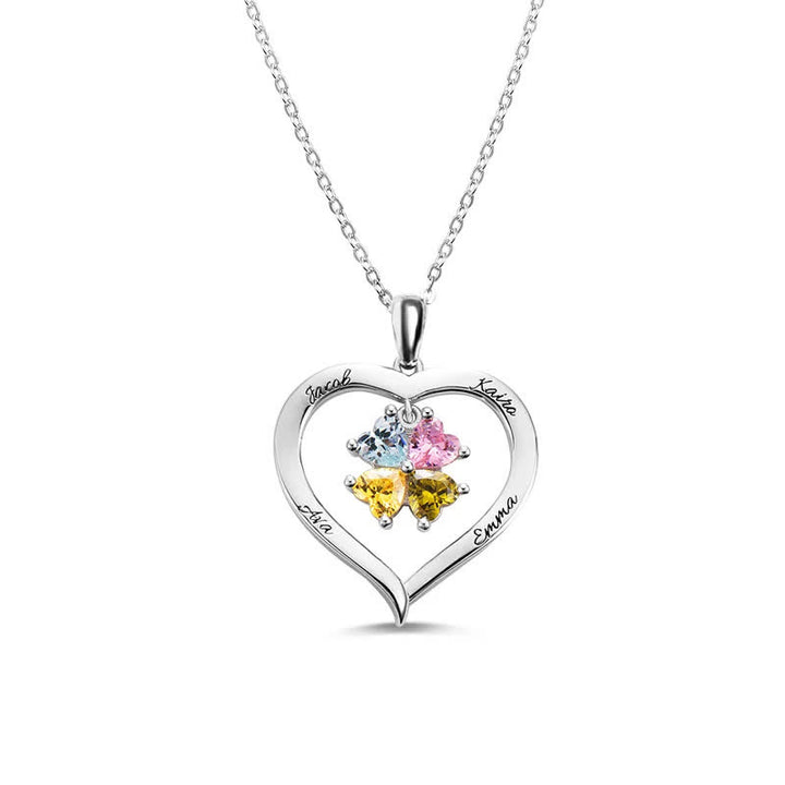Collar personalizado con piedra natal en forma de corazón de Olivenorma con 1 a 6 nombres grabados