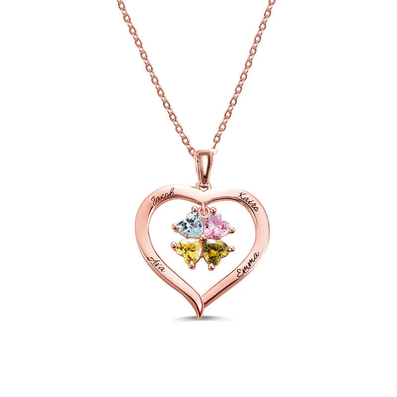 Collar personalizado con piedra natal en forma de corazón de Olivenorma con 1 a 6 nombres grabados