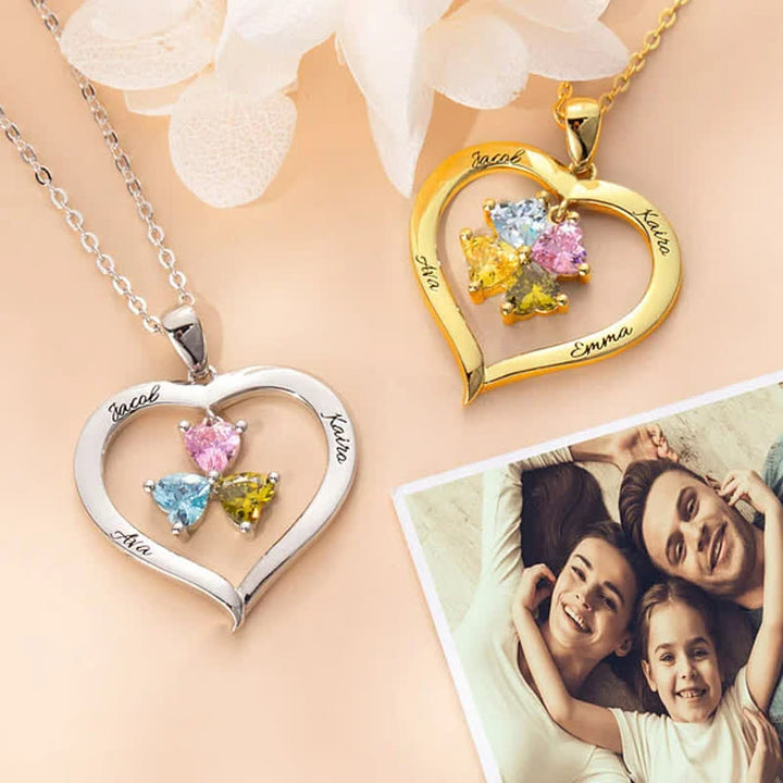 Collar personalizado con piedra natal en forma de corazón de Olivenorma con 1 a 6 nombres grabados