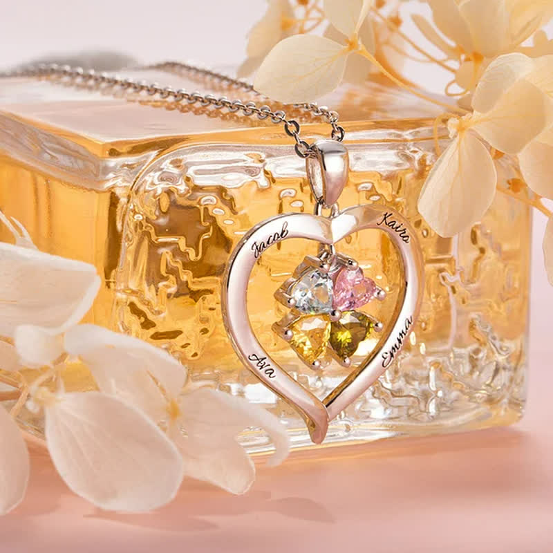 Collar personalizado con piedra natal en forma de corazón de Olivenorma con 1 a 6 nombres grabados