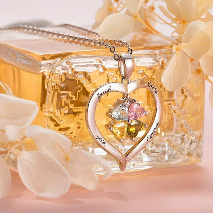 Collar personalizado con piedra natal en forma de corazón de Olivenorma con 1 a 6 nombres grabados