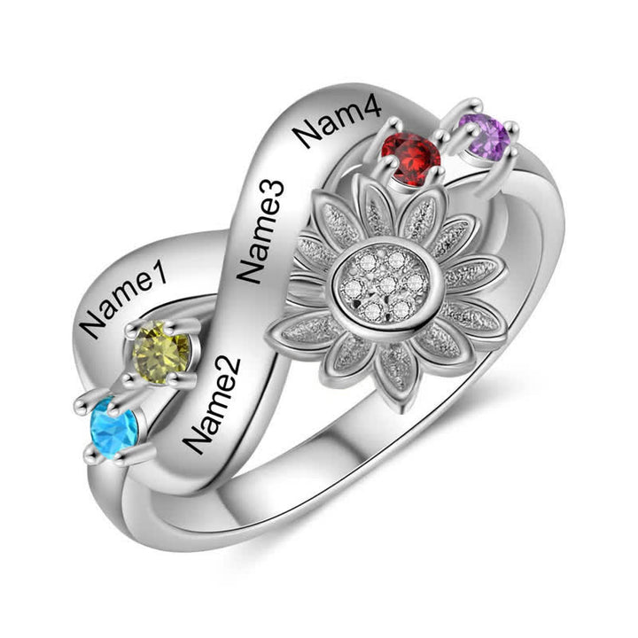 Anillo de flor de girasol con piedra natal grabada personalizada de Olivenorma
