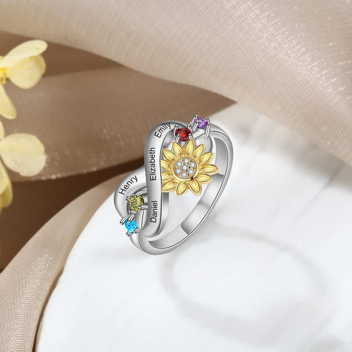 Anillo de flor de girasol con piedra natal grabada personalizada de Olivenorma