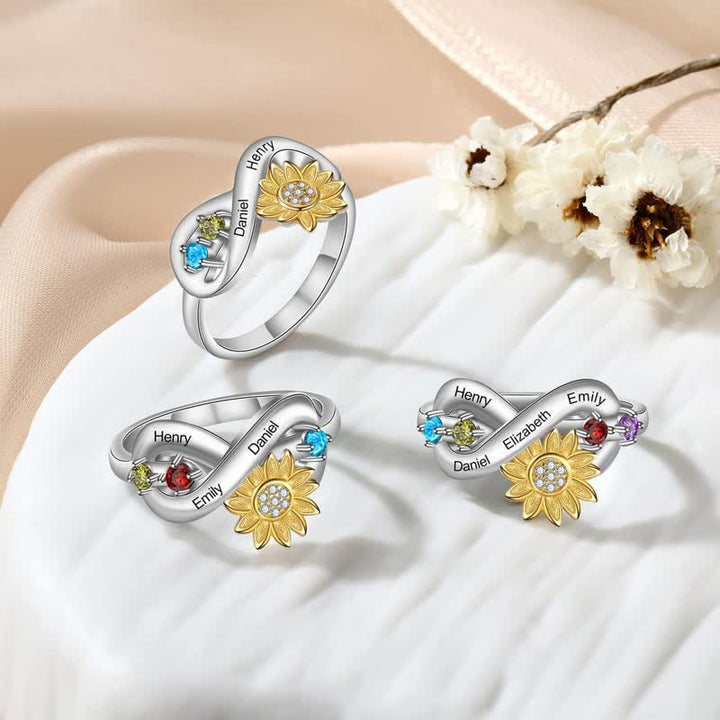 Anillo de flor de girasol con piedra natal grabada personalizada de Olivenorma