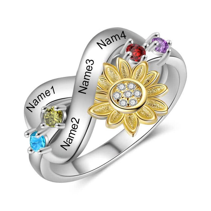 Anillo de flor de girasol con piedra natal grabada personalizada de Olivenorma
