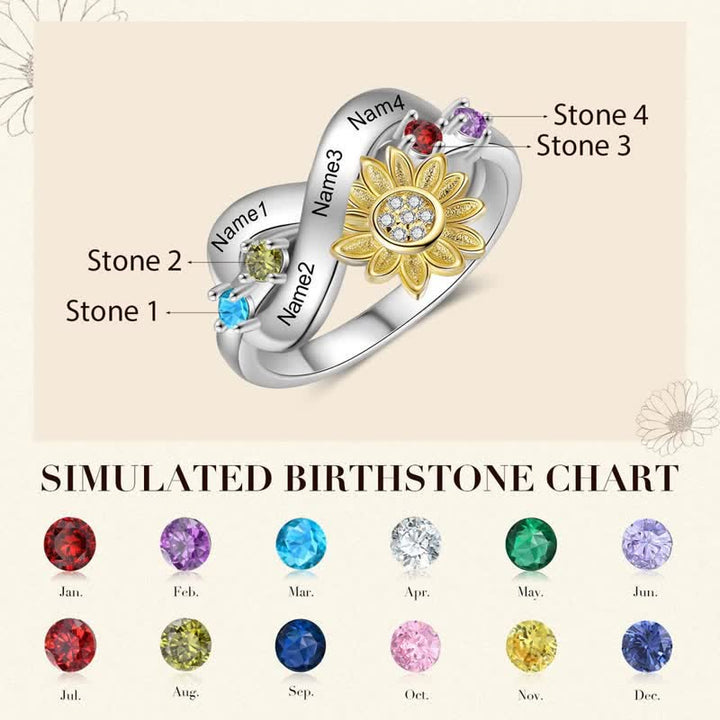 Anillo de flor de girasol con piedra natal grabada personalizada de Olivenorma