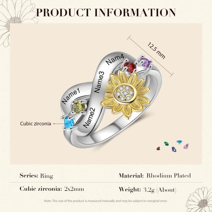 Anillo de flor de girasol con piedra natal grabada personalizada de Olivenorma