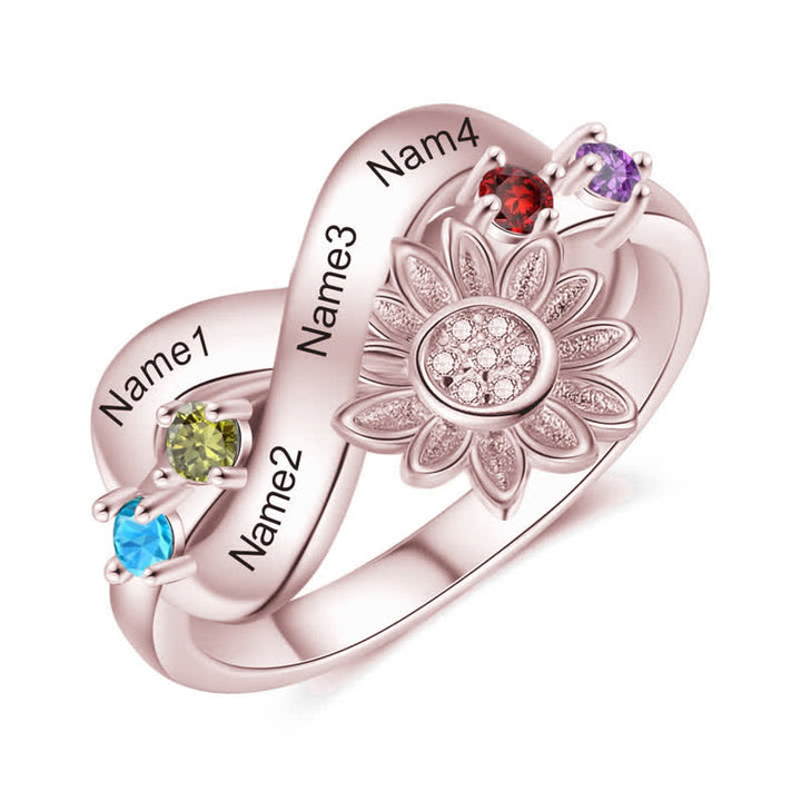Anillo de flor de girasol con piedra natal grabada personalizada de Olivenorma
