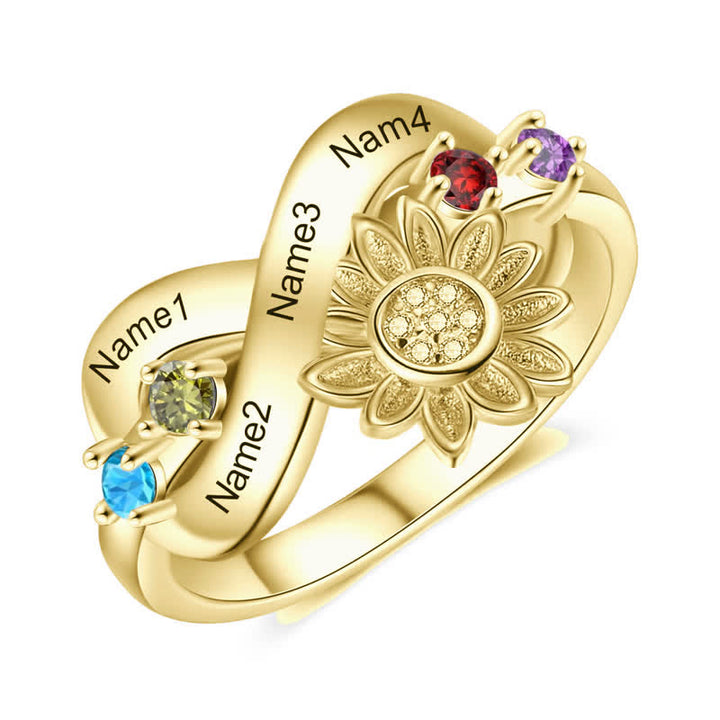 Anillo de flor de girasol con piedra natal grabada personalizada de Olivenorma