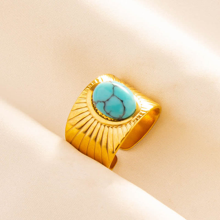 Anillo ancho ajustable con piedra natural ovalada con incrustaciones de Olivenorma 