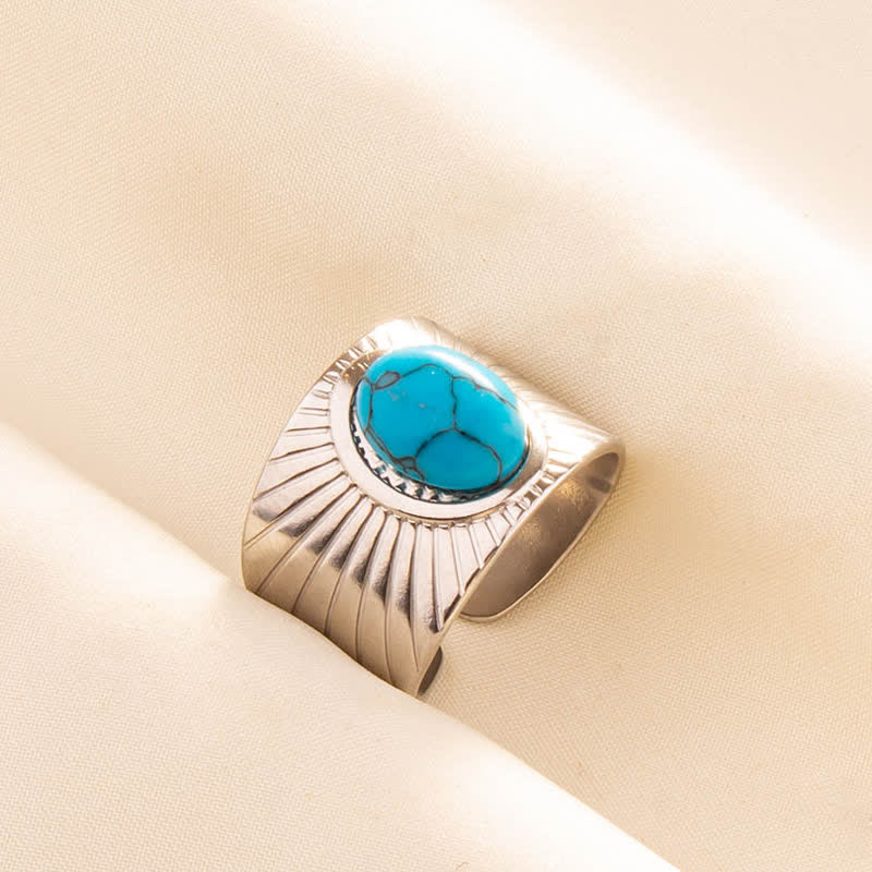 Anillo ancho ajustable con piedra natural ovalada con incrustaciones de Olivenorma 