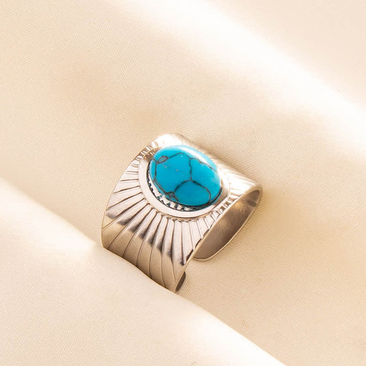 Anillo ancho ajustable con piedra natural ovalada con incrustaciones de Olivenorma 