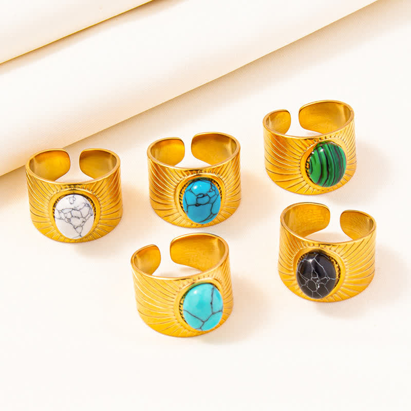 Anillo ancho ajustable con piedra natural ovalada con incrustaciones de Olivenorma 