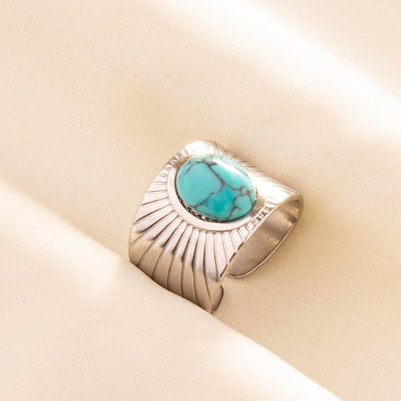 Anillo ancho ajustable con piedra natural ovalada con incrustaciones de Olivenorma 