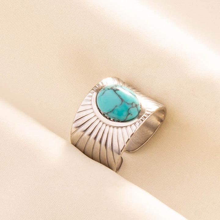 Anillo ancho ajustable con piedra natural ovalada con incrustaciones de Olivenorma 