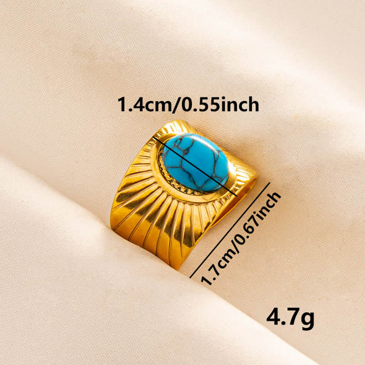 Anillo ancho ajustable con piedra natural ovalada con incrustaciones de Olivenorma 
