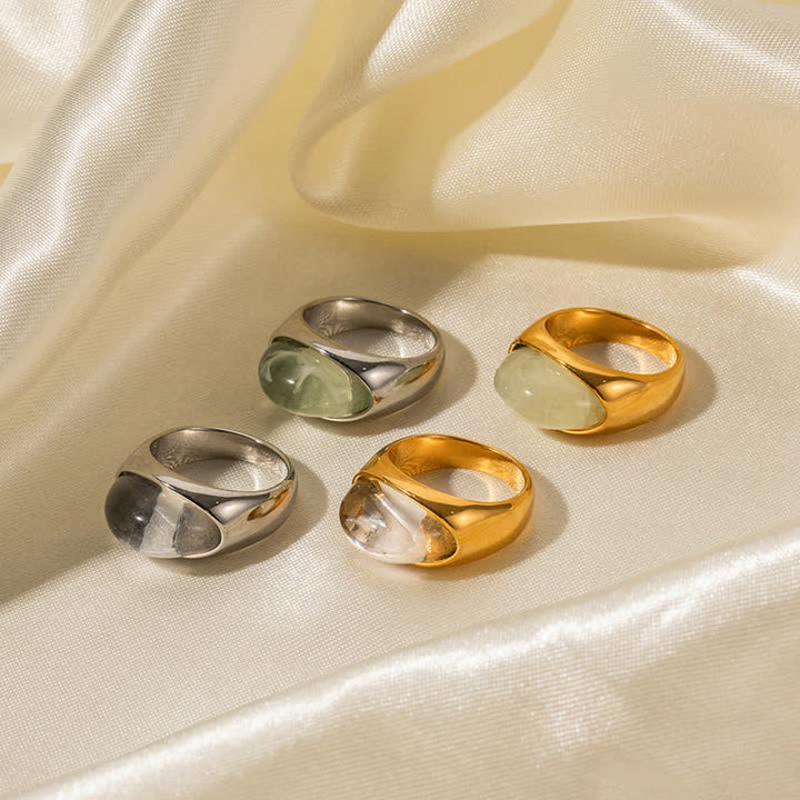 Anillo de acero inoxidable de 18 k con peridoto de cristal transparente de Olivenorma