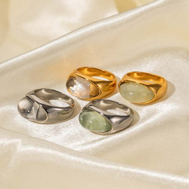 Anillo de acero inoxidable de 18 k con peridoto de cristal transparente de Olivenorma