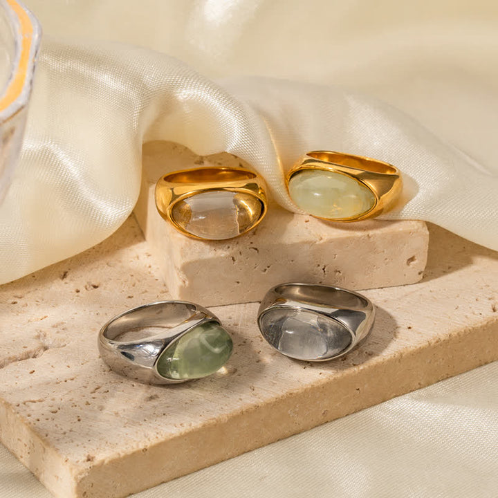Anillo de acero inoxidable de 18 k con peridoto de cristal transparente de Olivenorma