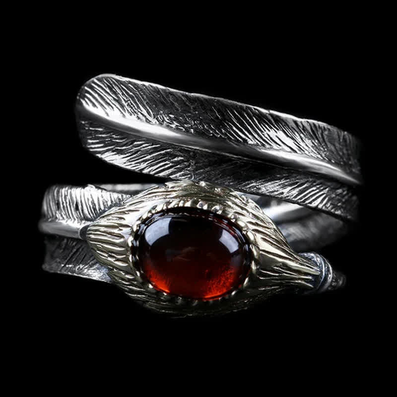 Anillo abierto con forma de pluma curvada en plata S925 de Olivenorma