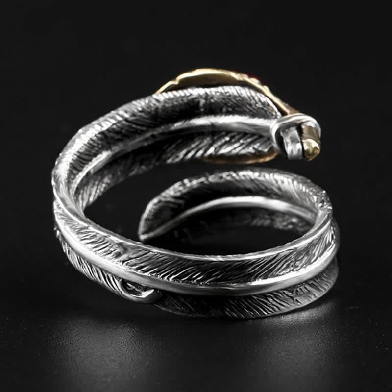Anillo abierto con forma de pluma curvada en plata S925 de Olivenorma