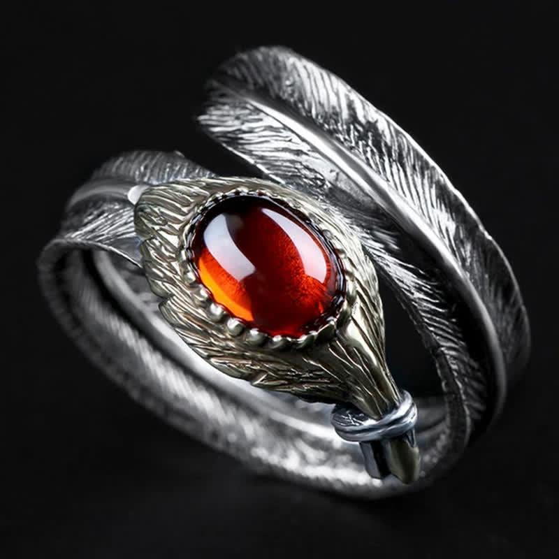 Anillo abierto con forma de pluma curvada en plata S925 de Olivenorma