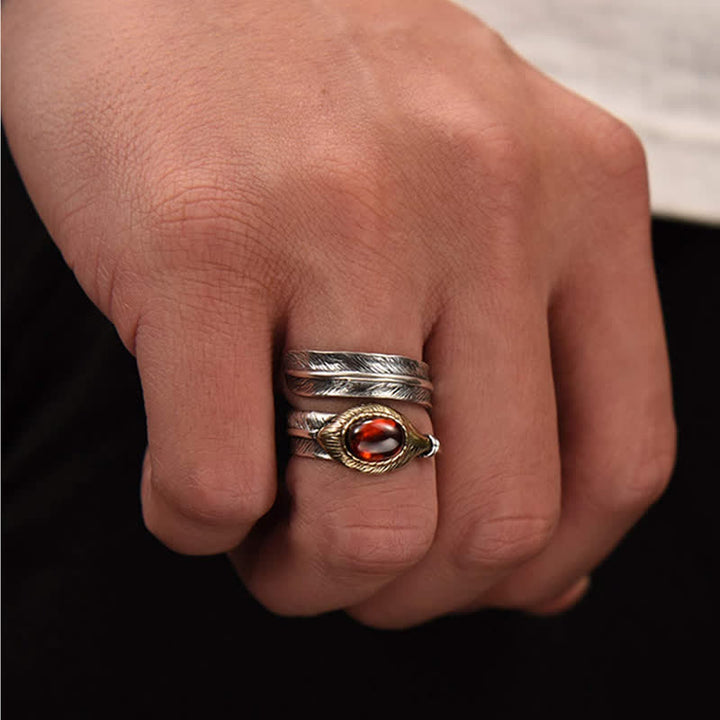 Anillo abierto con forma de pluma curvada en plata S925 de Olivenorma