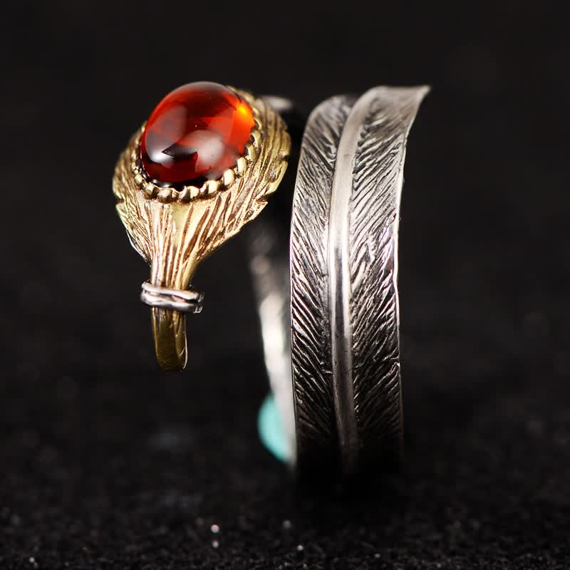 Anillo abierto con forma de pluma curvada en plata S925 de Olivenorma