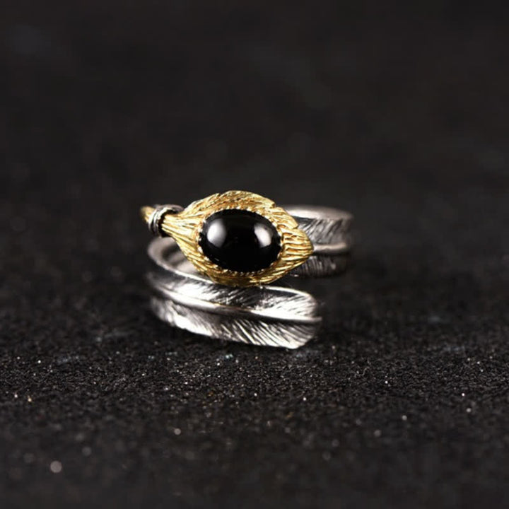 Anillo abierto con forma de pluma curvada en plata S925 de Olivenorma