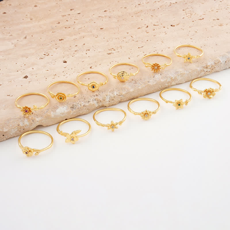Anillo de oro con flor de nacimiento y delicado diseño de Olivenorma