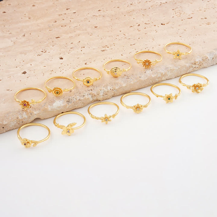 Anillo de oro con flor de nacimiento y delicado diseño de Olivenorma