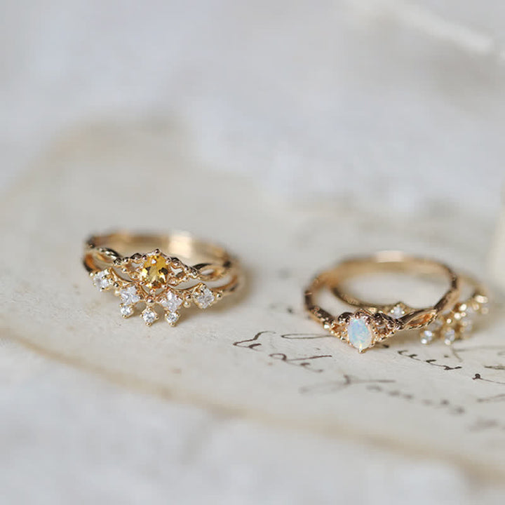 Anillo de 2 piezas con ópalo citrino y circonita blanca "Elf" de Olivenorma